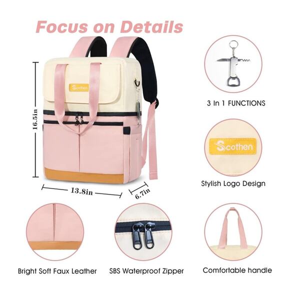 Scothen Backpack Cooler with Double Decker & 12 Ice Packs- Keeps 36 Cans Cold... - Picture 5 of 7